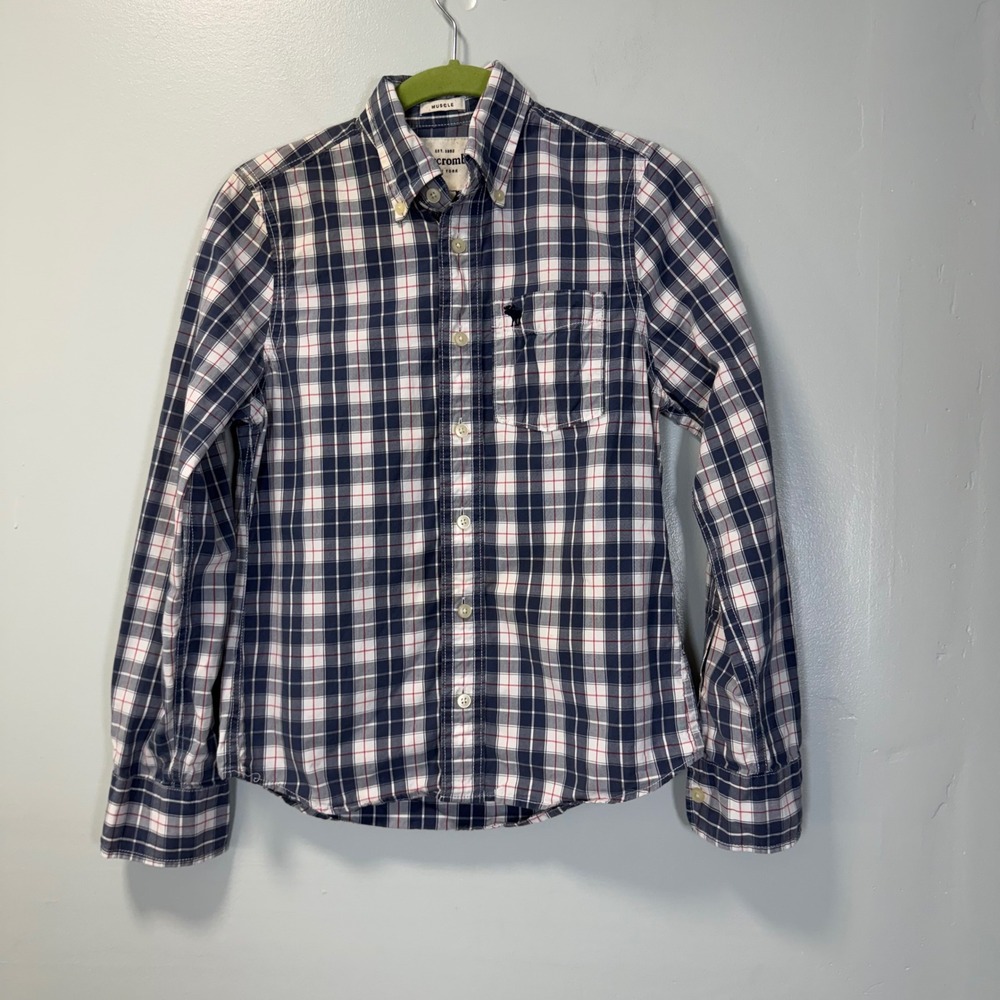 Abercrombie Kids Boys Medium Blue White Plaid Muscle Button Down Shirt